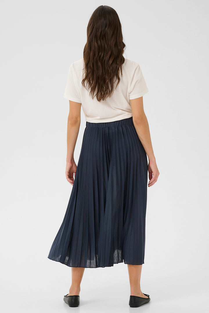 Cream Clothing CRFolo Navy Plissé Midi Skirt 10613416 194024 - Experience Boutique