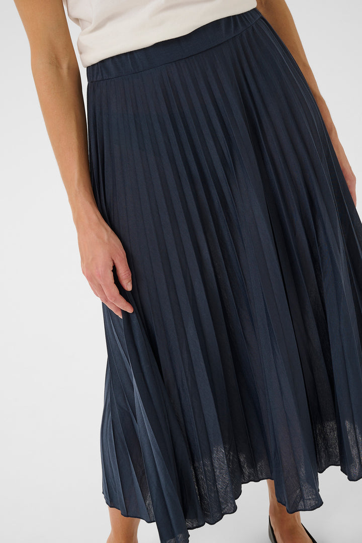 Cream Clothing CRFolo Navy Plissé Midi Skirt 10613416 194024 - Experience Boutique