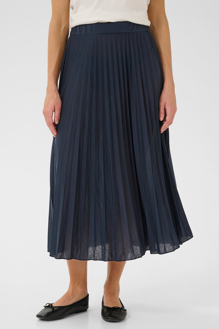Cream Clothing CRFolo Navy Plissé Midi Skirt 10613416 194024 - Experience Boutique