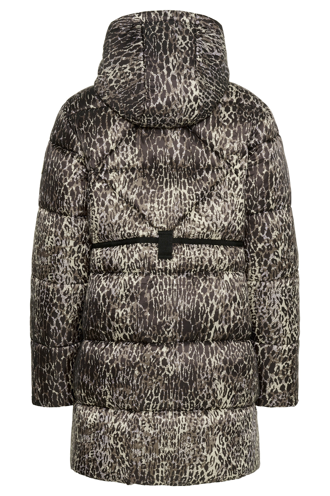 Leopard print puffer jacket on a white background