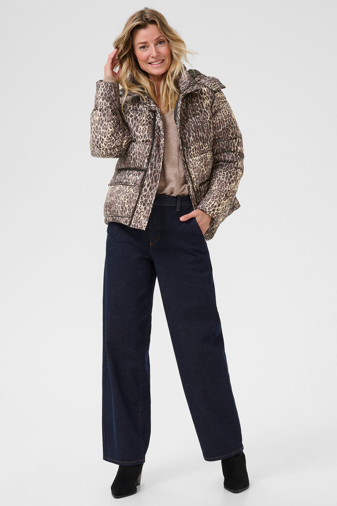 Cream Clothing CRGaiagro Licorice Leopard Print Padded Jacket 10614122 107810