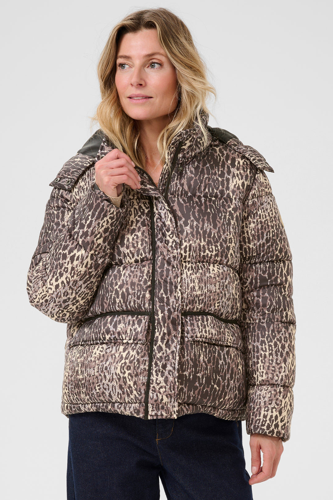 Cream Clothing CRGaiagro Licorice Leopard Print Padded Jacket 10614122 107810