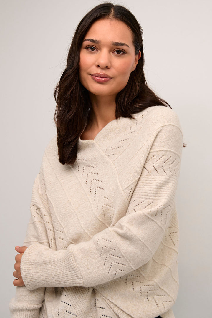 Cream Clothing CRHoliday Oat Beige Knitted Poncho - Experience Boutique