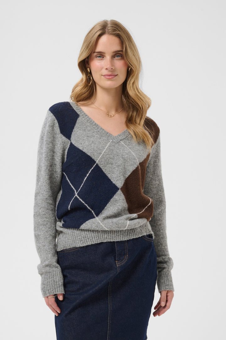 Cream CRHope Grey Melange Jumper, front model cropped