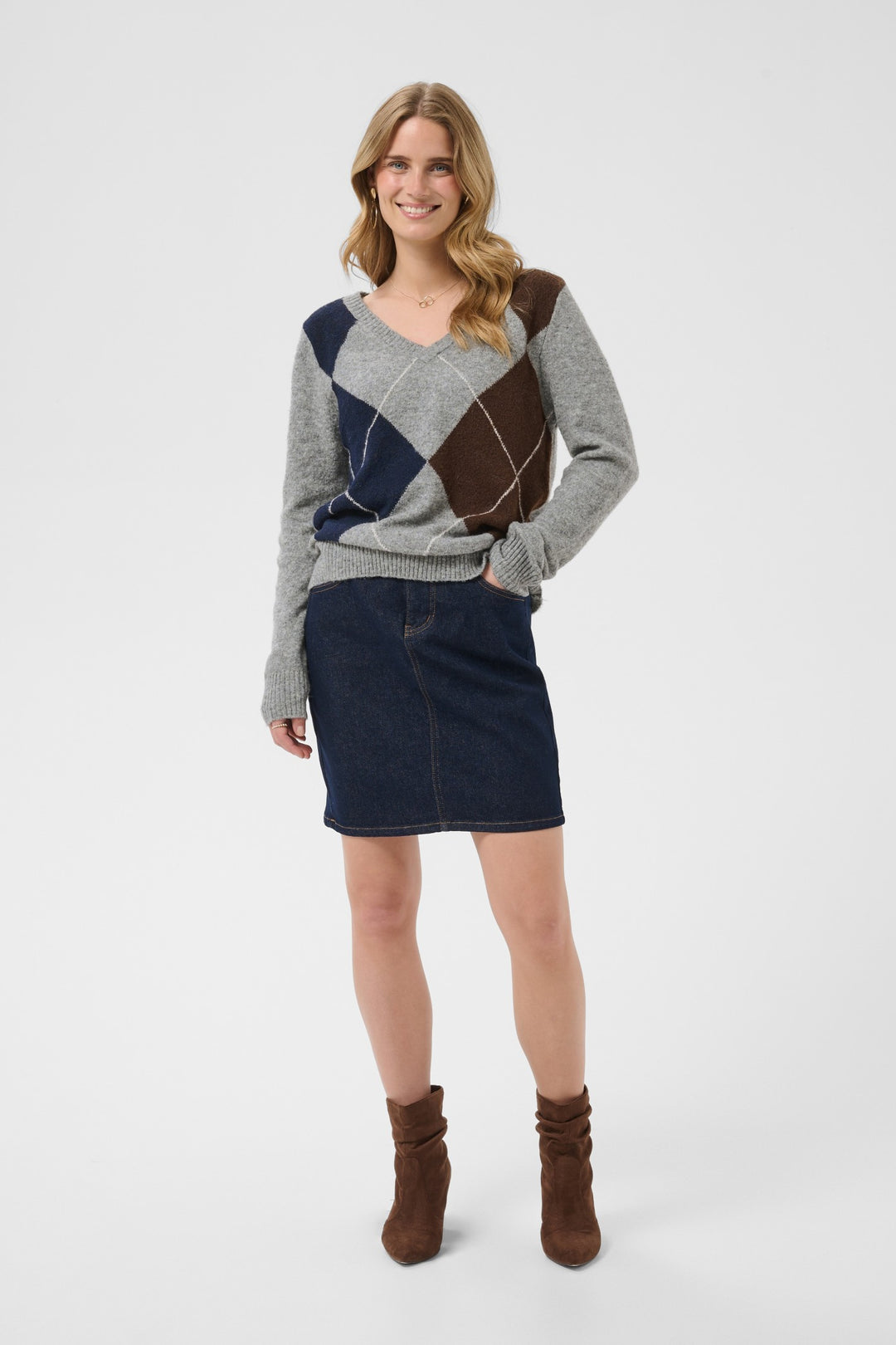 Cream CRHope Grey Melange Jumper, front model full length