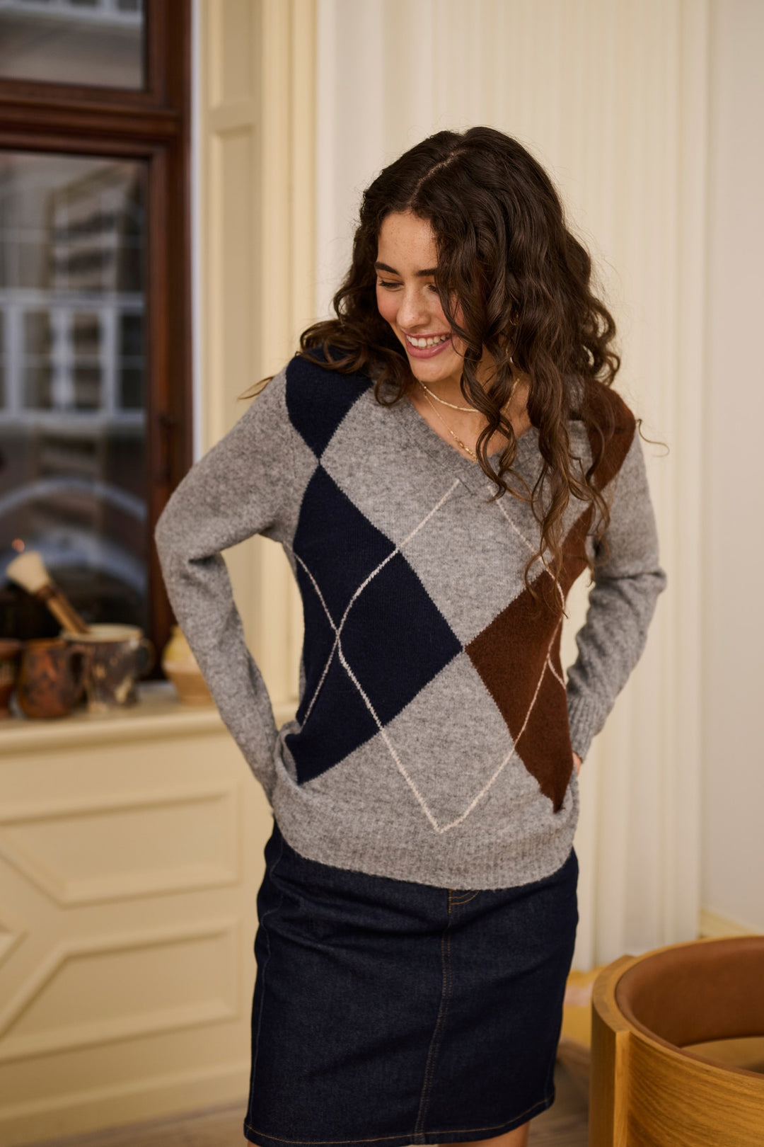 Cream CRHope Grey Melange Jumper, flat lay
