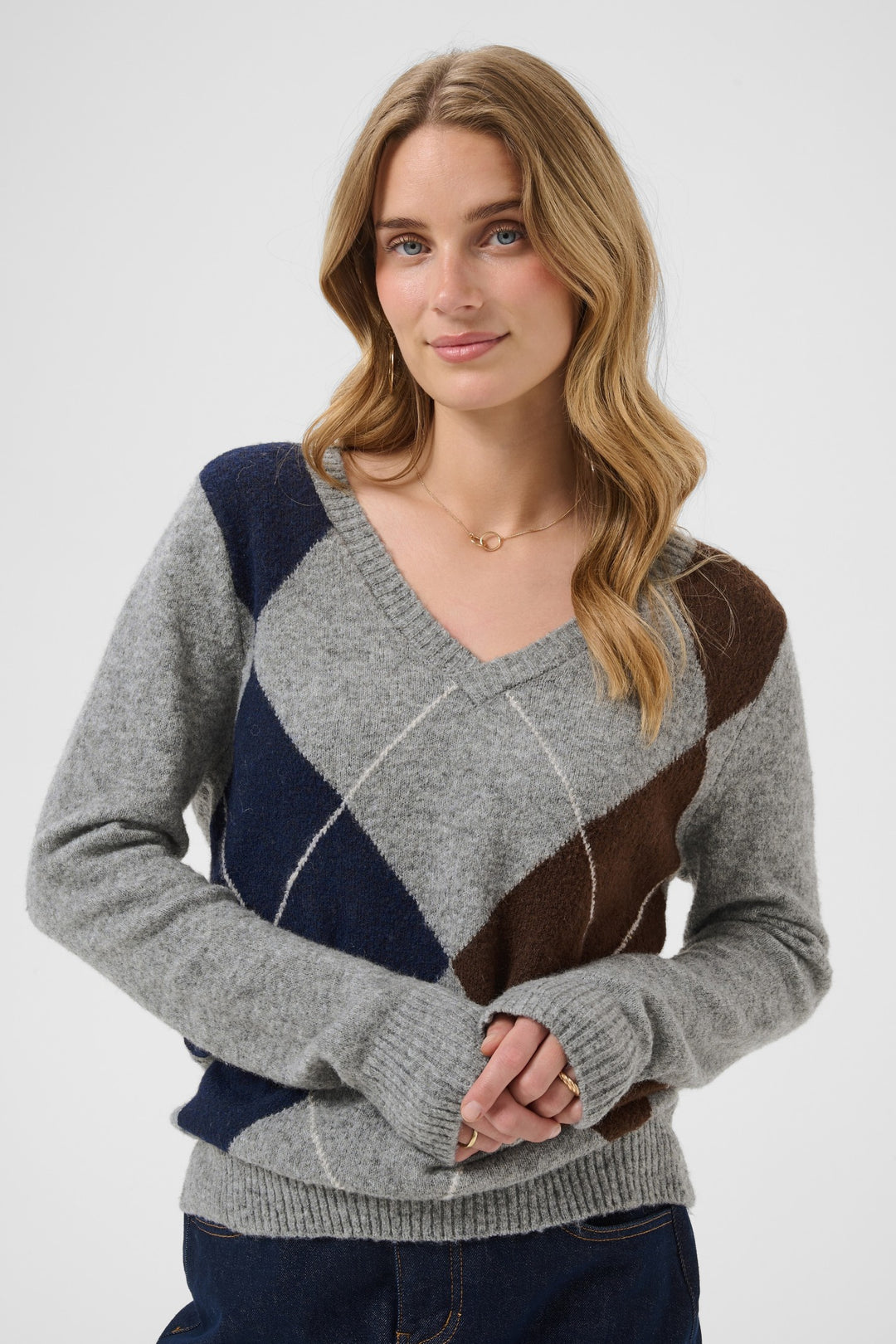 Cream CRHope Grey Melange Jumper, front model cropped