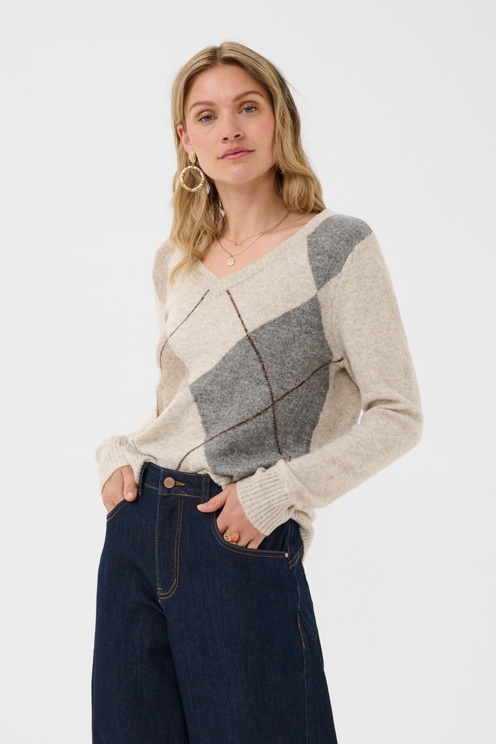 Cream CRHope Oatmeal Melange Multicolour Jumper, front model cropped