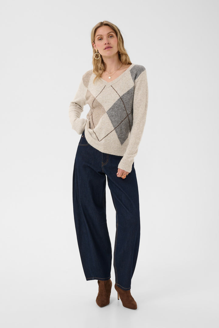 Cream CRHope Oatmeal Melange Multicolour Jumper, front model full length