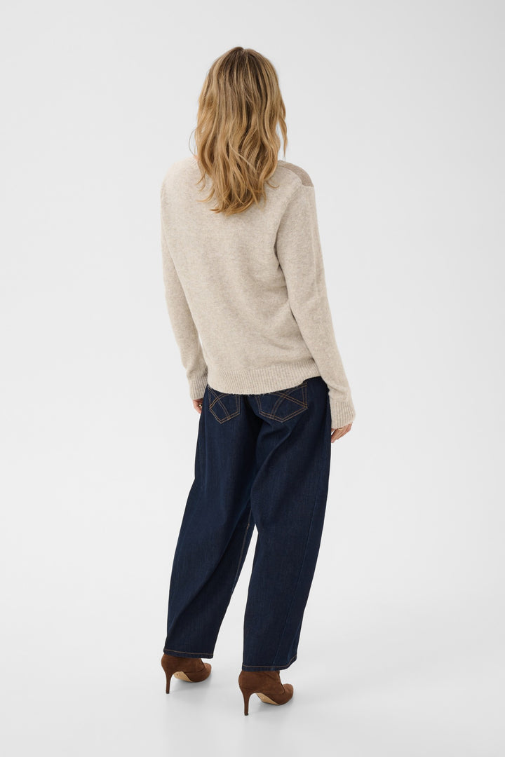 Cream CRHope Oatmeal Melange Multicolour Jumper, back model full length