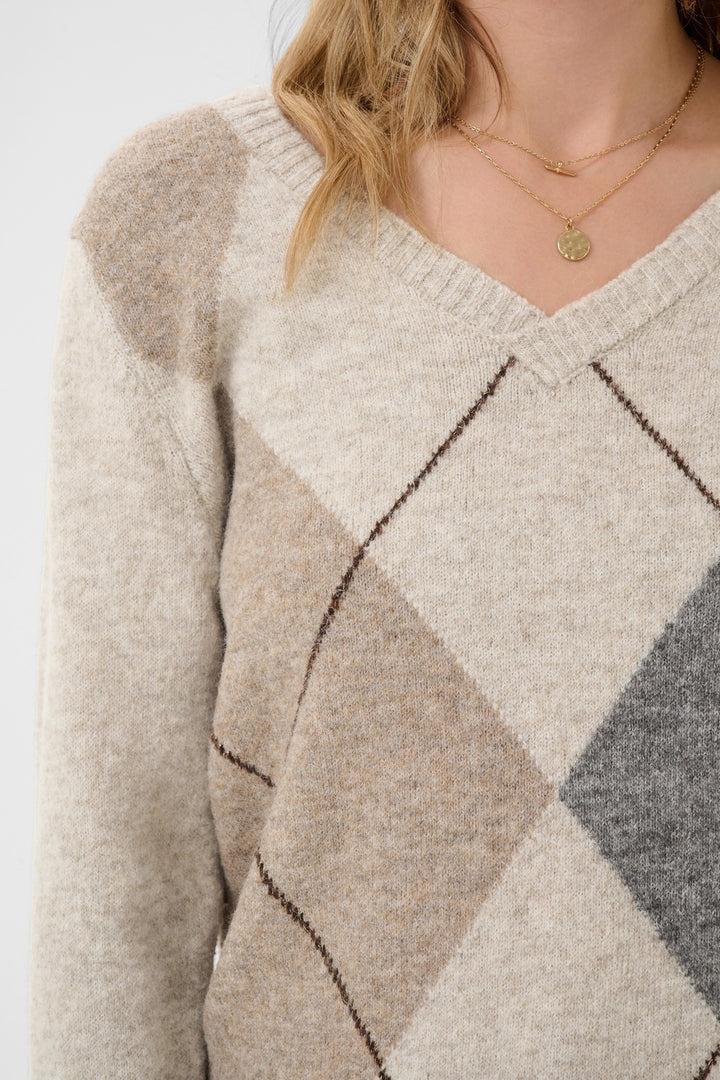 Cream CRHope Oatmeal Melange Multicolour Jumper, front model detail