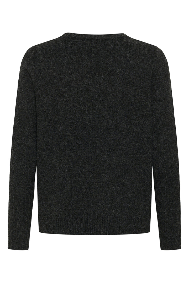 Cream Clothing CRHope Pitch Black Argyle V-Neck Jumper 10615298 100120, back view flat