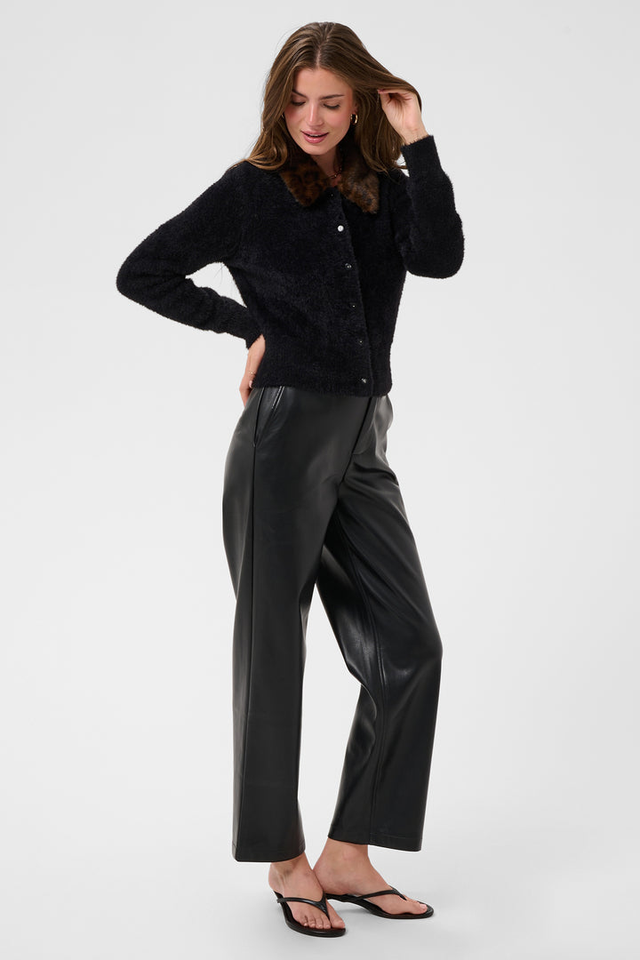 Cream Clothing CRInaya Pitch Black Removable Collar Knit Cardigan 10615550 100120, full length front view on model
