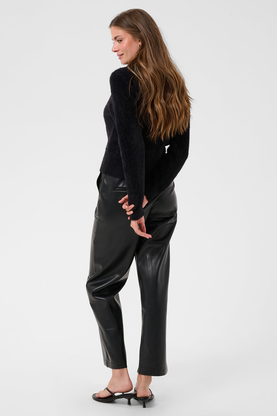 Cream Clothing CRInaya Pitch Black Removable Collar Knit Cardigan 10615550 100120, back view on model