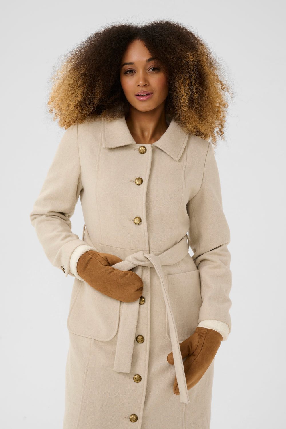 Cream Clothing CRKolum Brown Faux Shearling Mittens