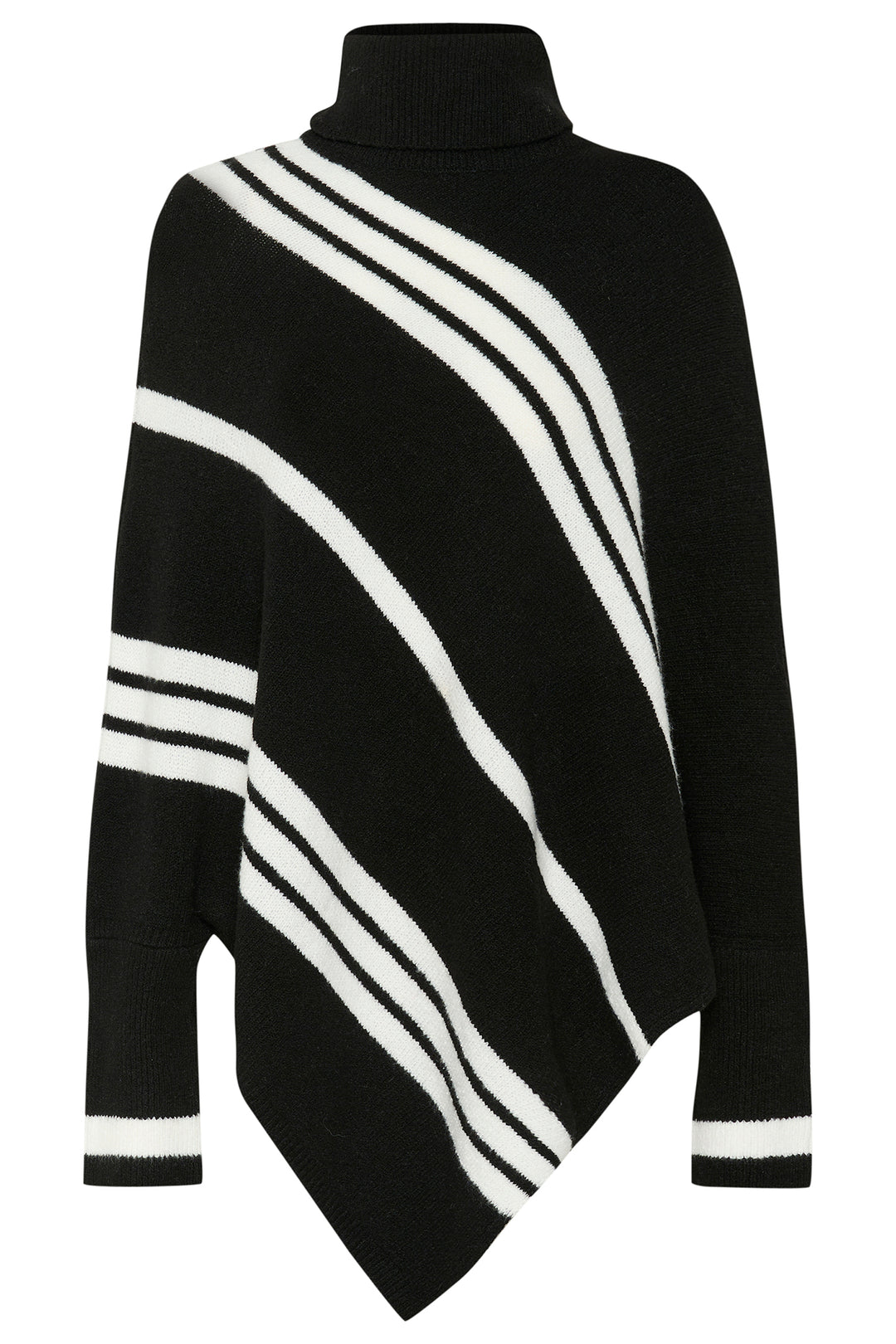 Black poncho with white stripes on a white background