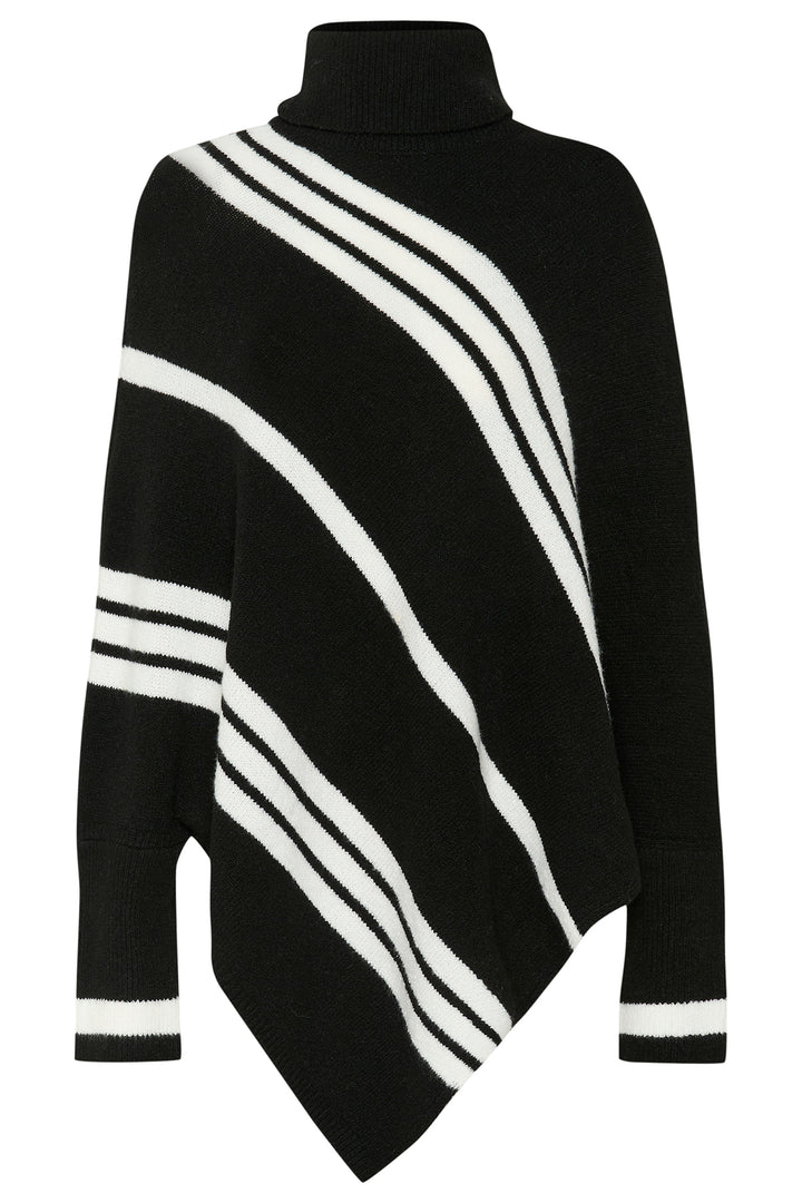 Black poncho with white stripes on a white background