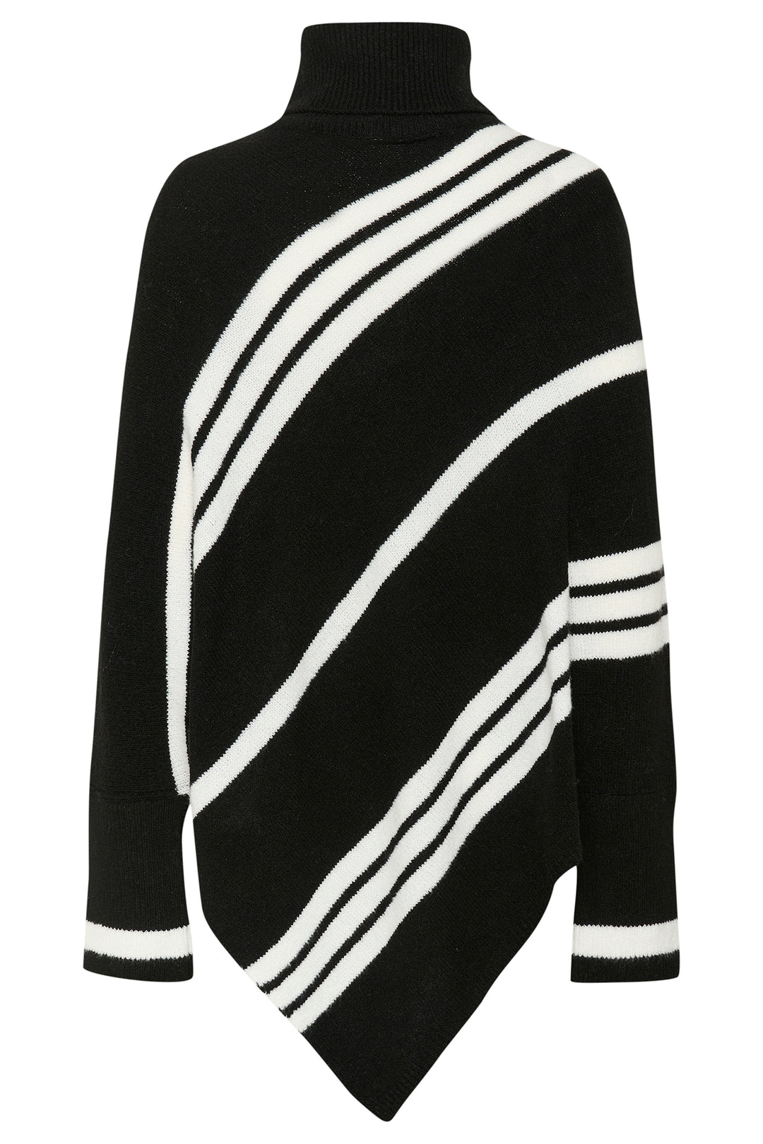 Black sweater with white diagonal stripes on a white background