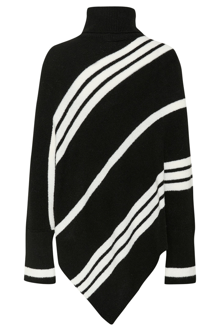Black sweater with white diagonal stripes on a white background