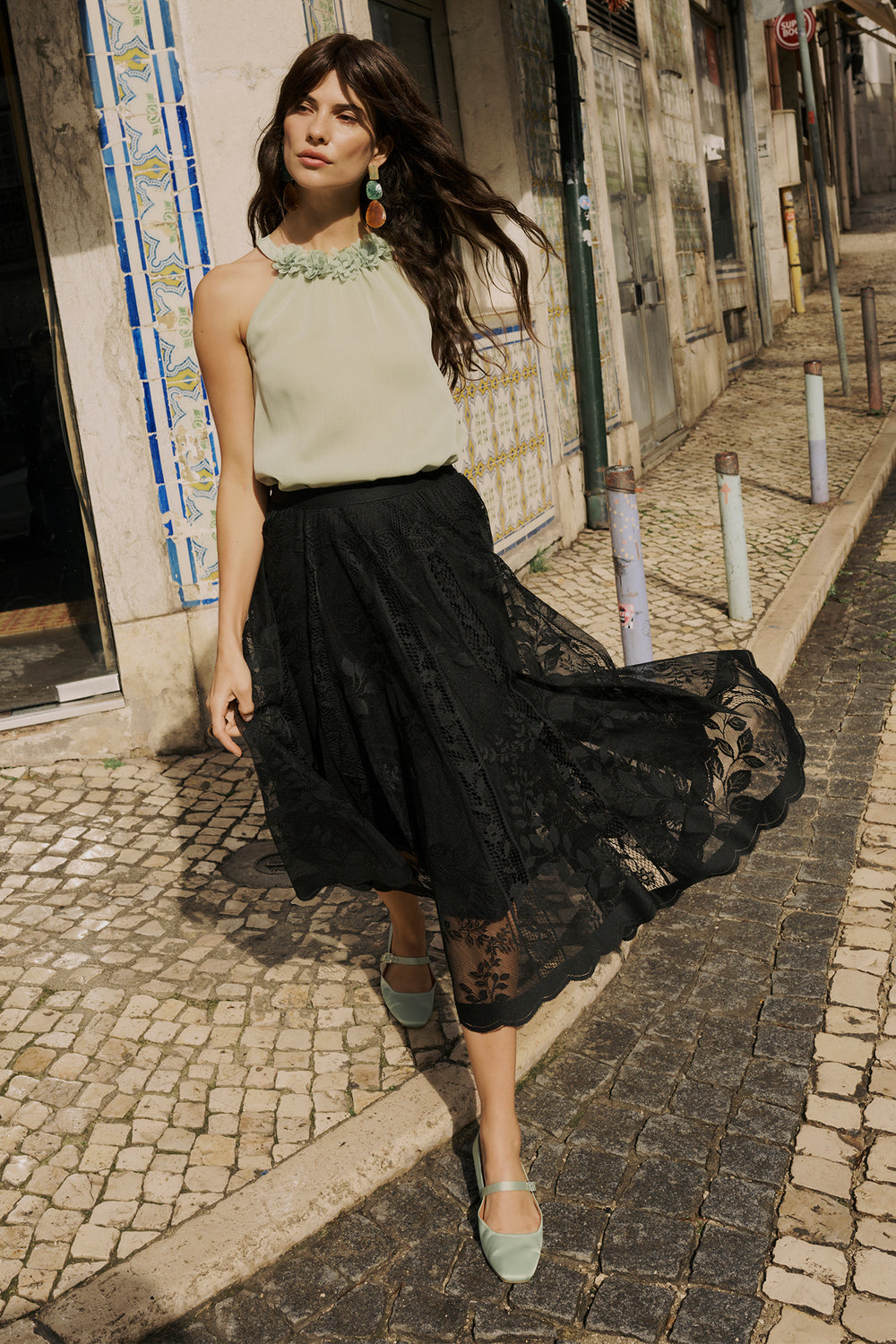 Cream Clothing CRLuanna Pitch Black Lace Midi Skirt 10613856 100120 - Experience Boutique