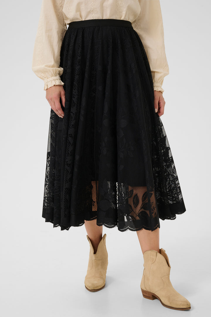 Cream Clothing CRLuanna Pitch Black Lace Midi Skirt 10613856 100120 - Experience Boutique