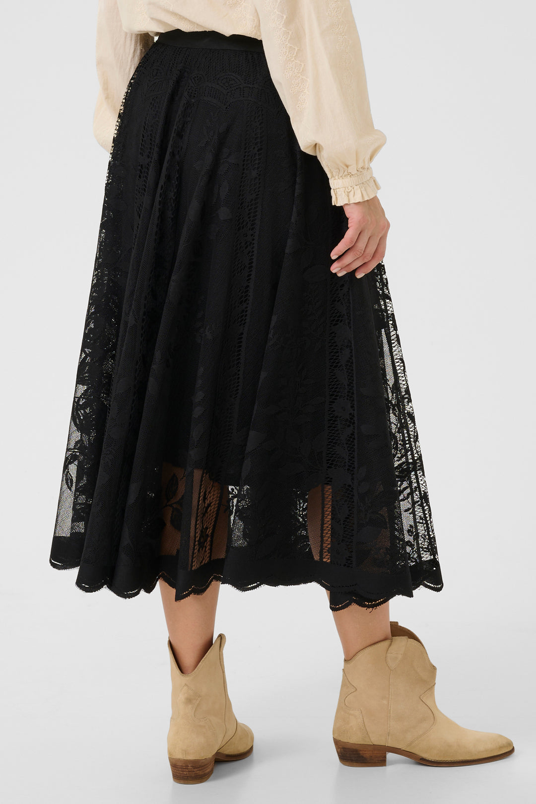 Cream Clothing CRLuanna Pitch Black Lace Midi Skirt 10613856 100120 - Experience Boutique
