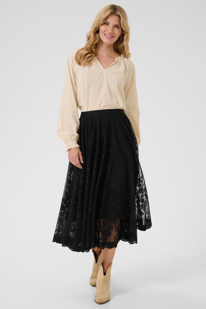 Cream Clothing CRLuanna Pitch Black Lace Midi Skirt 10613856 100120 - Experience Boutique