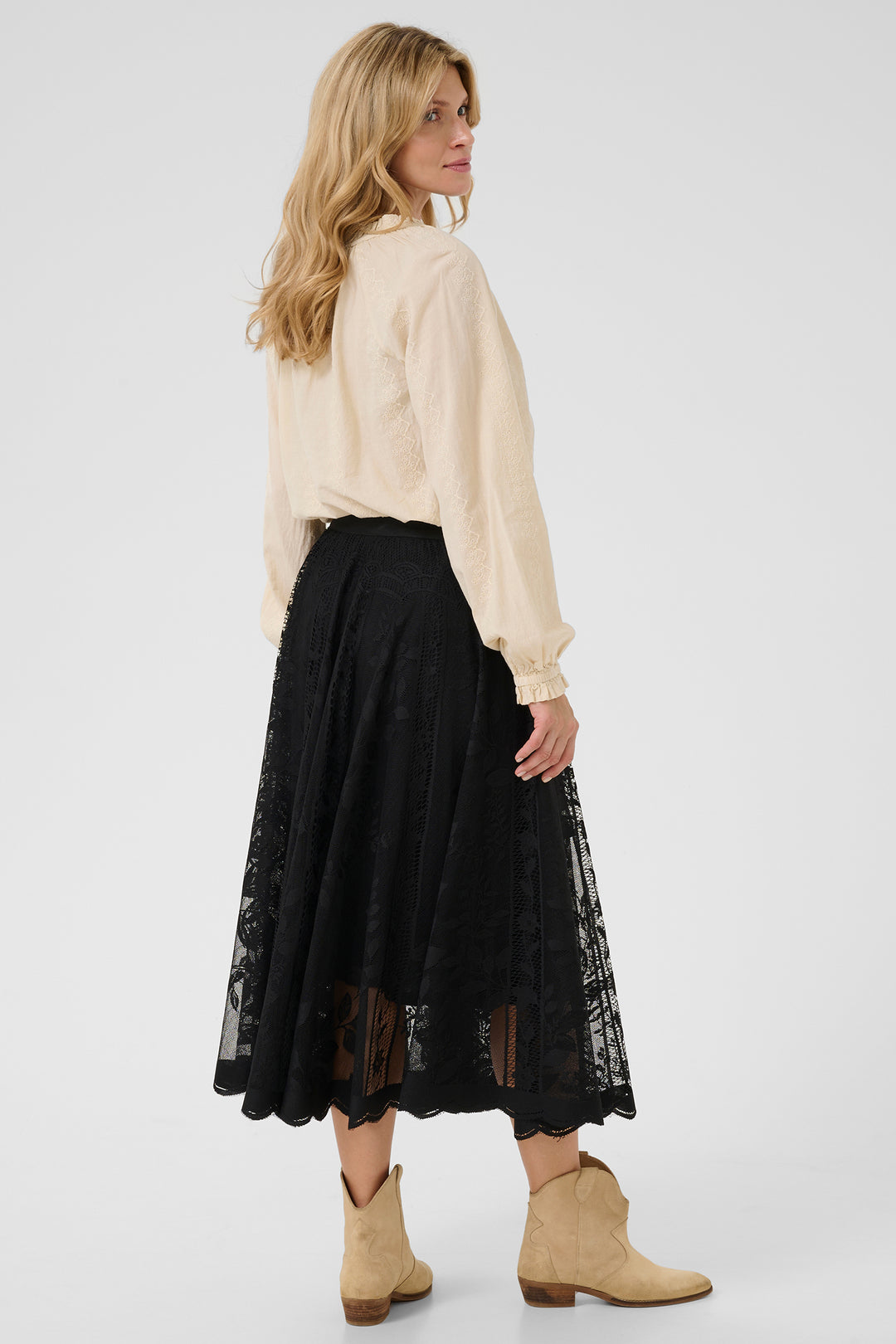 Cream Clothing CRLuanna Pitch Black Lace Midi Skirt 10613856 100120 - Experience Boutique