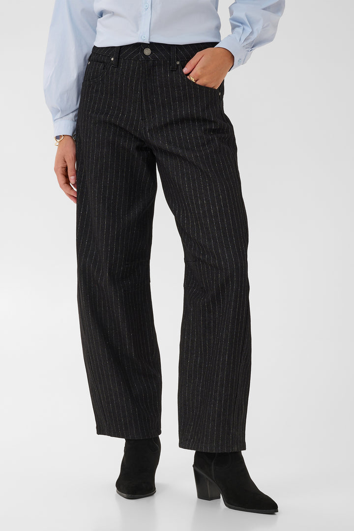 Cream Clothing CRMarelli Black &amp; Silver Pinstripe Balloon Jeans 10615644 1000165, front view on model