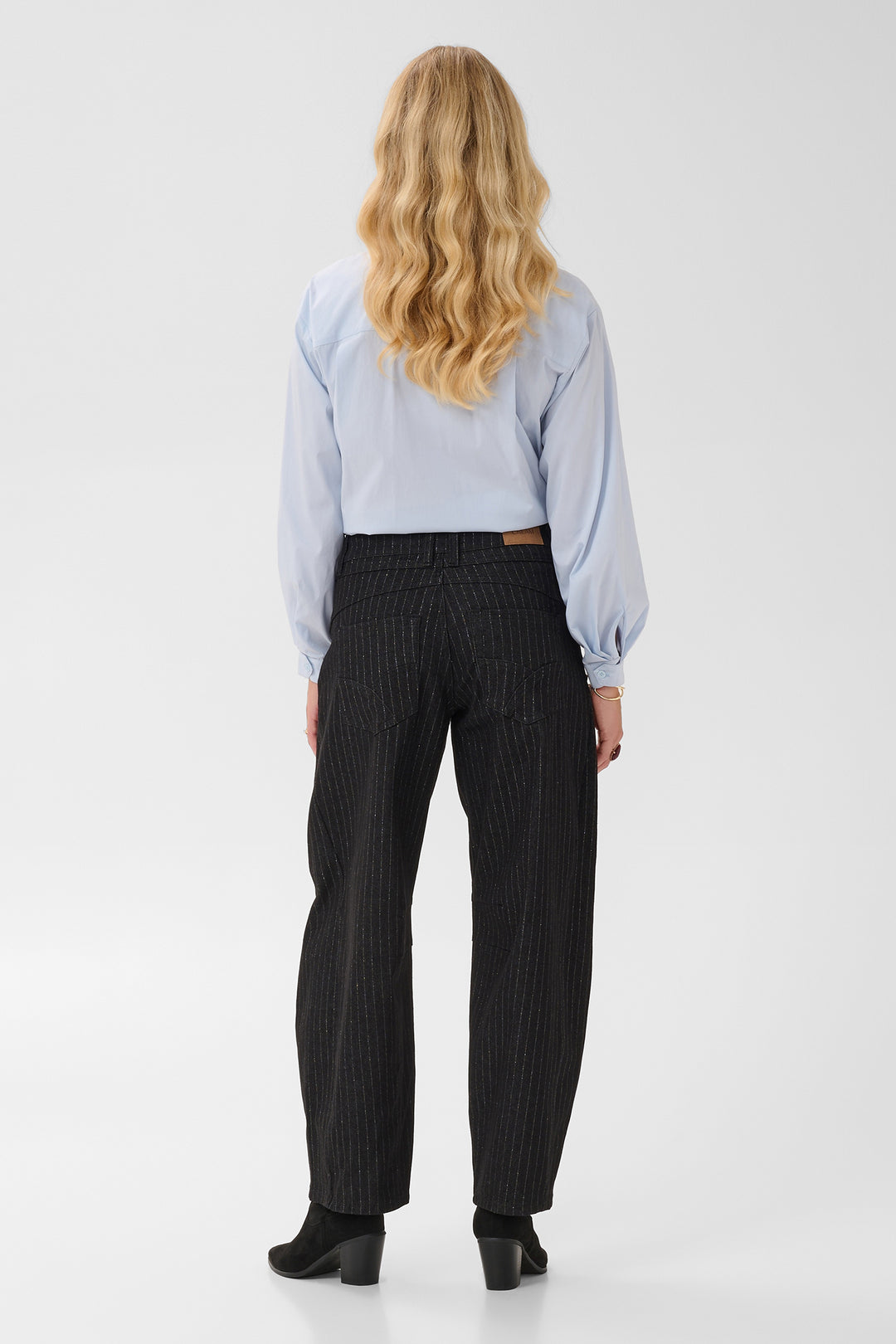 Cream Clothing CRMarelli Black &amp; Silver Pinstripe Balloon Jeans 10615644 1000165, back view on model