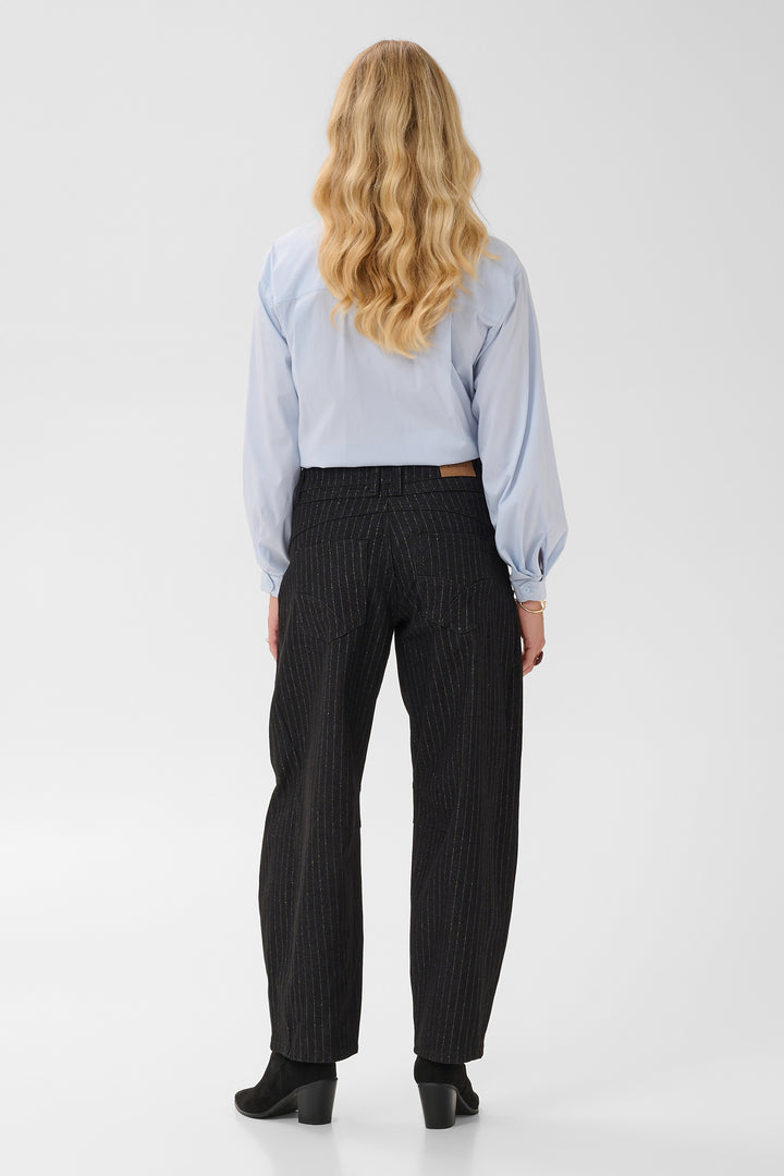 Cream Clothing CRMarelli Black &amp; Silver Pinstripe Balloon Jeans 10615644 1000165, back view on model