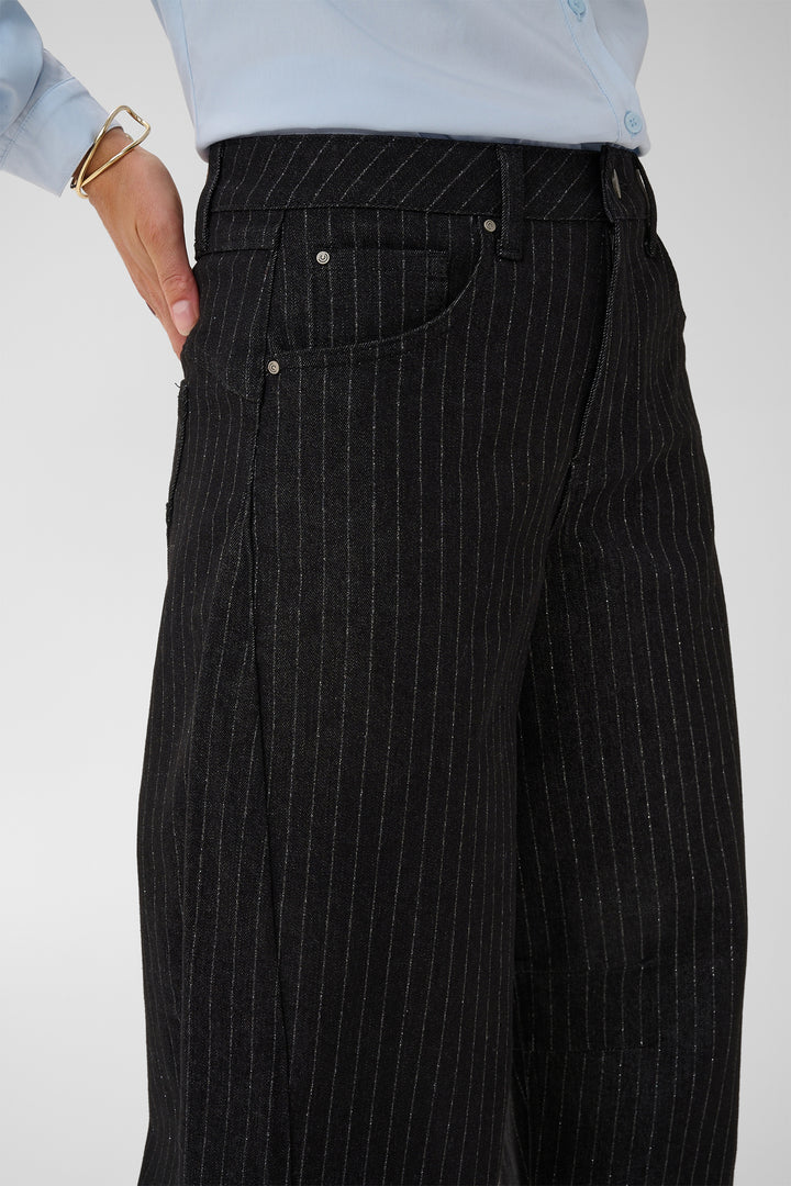 Cream Clothing CRMarelli Black &amp; Silver Pinstripe Balloon Jeans 10615644 1000165, front pocket detail