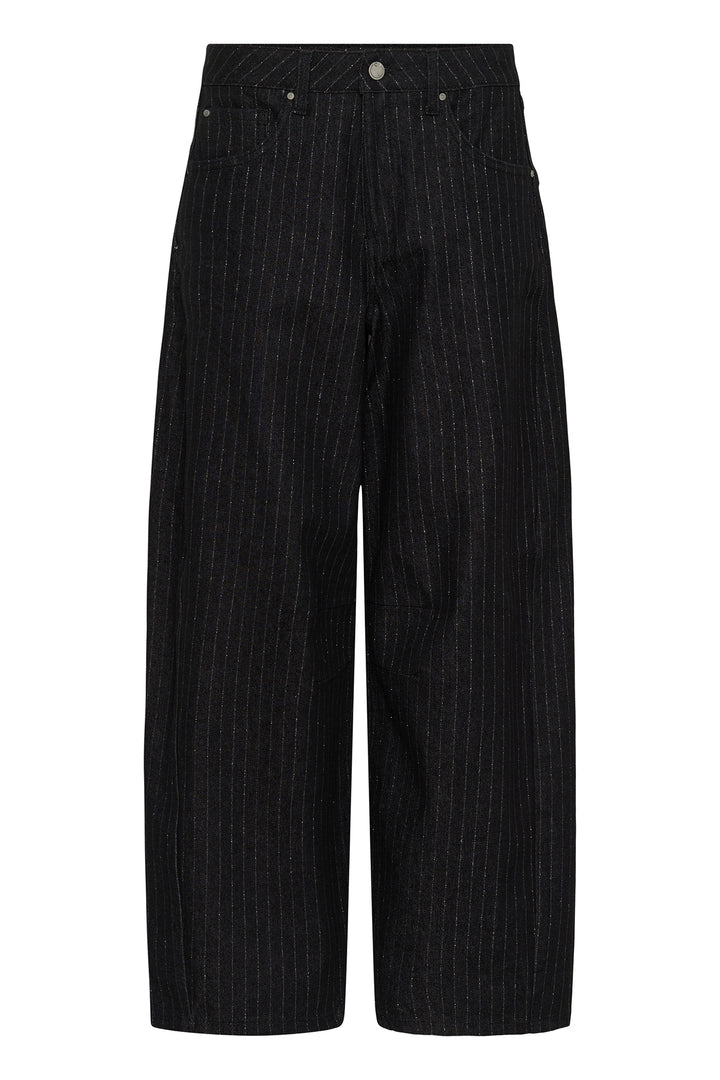 Cream Clothing CRMarelli Black &amp; Silver Pinstripe Balloon Jeans 10615644 1000165, front view flat