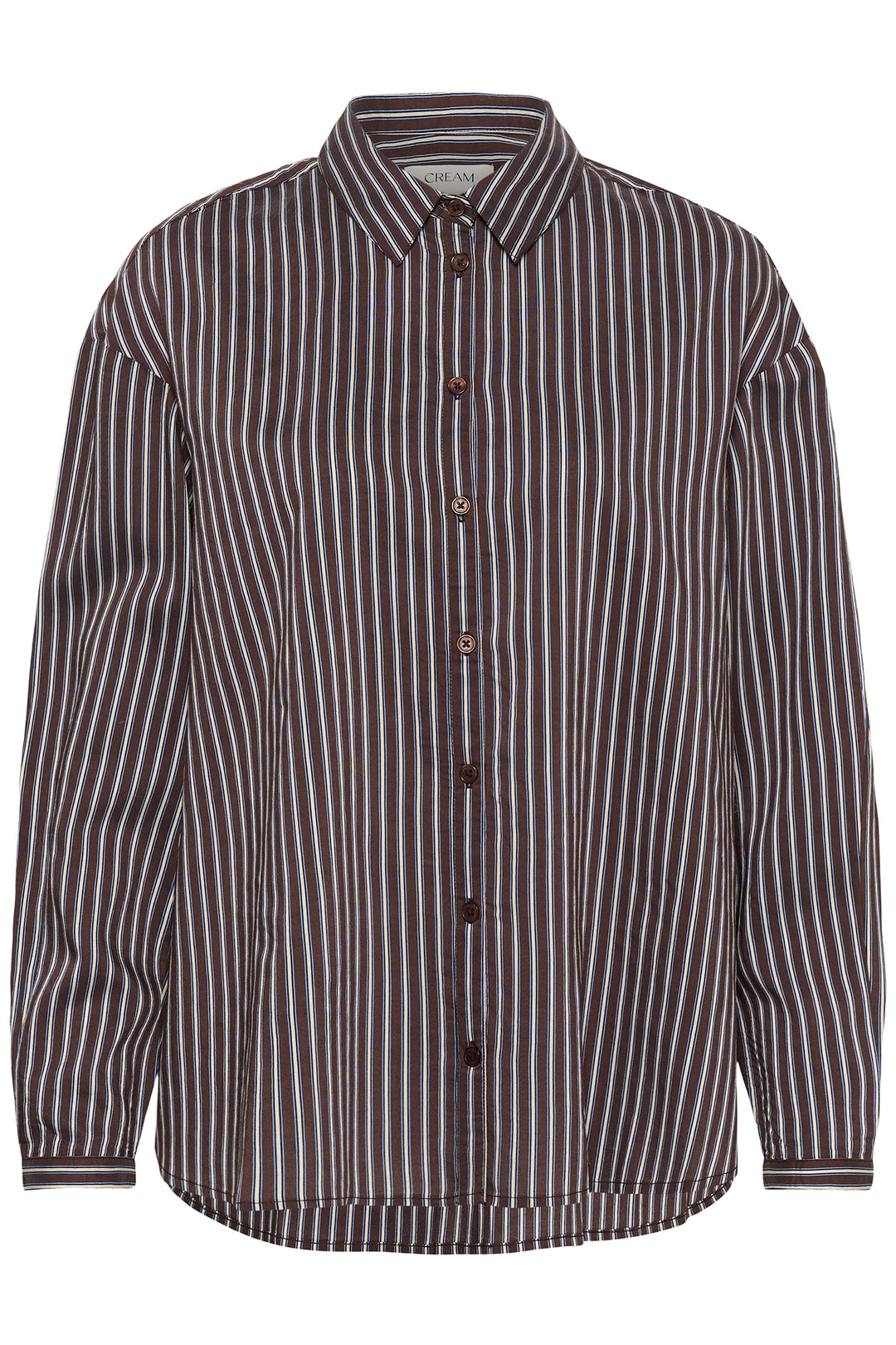 Cream Clothing CRMicca Fudge Brown Relaxed Stripe Shirt 10615595 1000173, front view flat