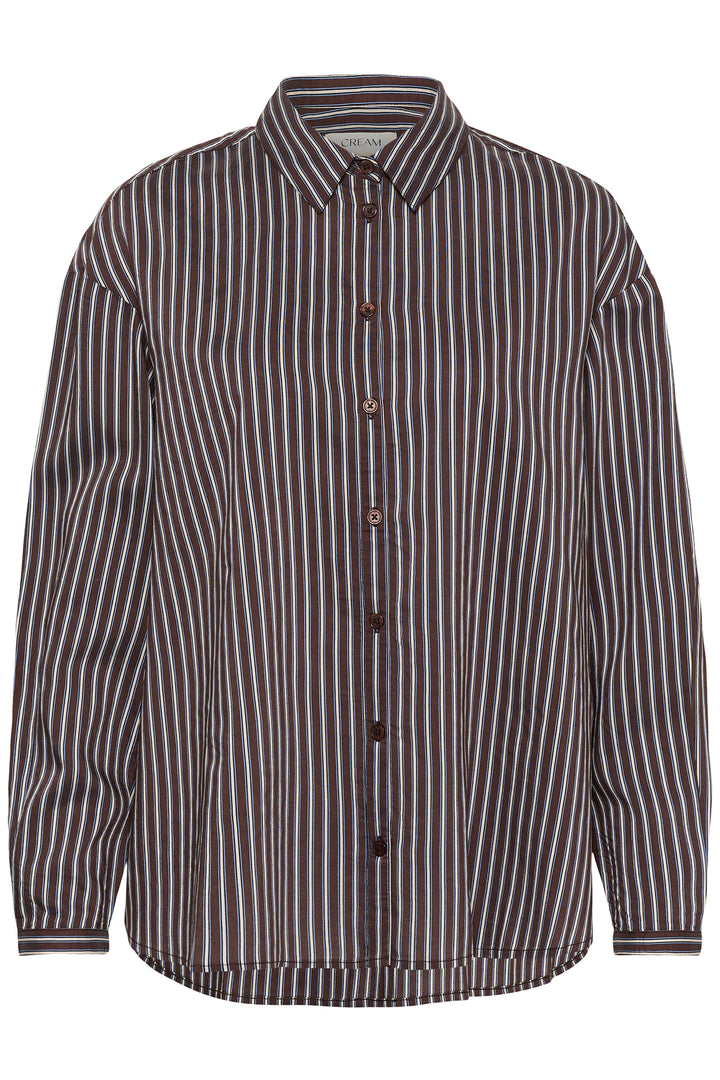 Cream Clothing CRMicca Fudge Brown Relaxed Stripe Shirt 10615595 1000173, front view flat