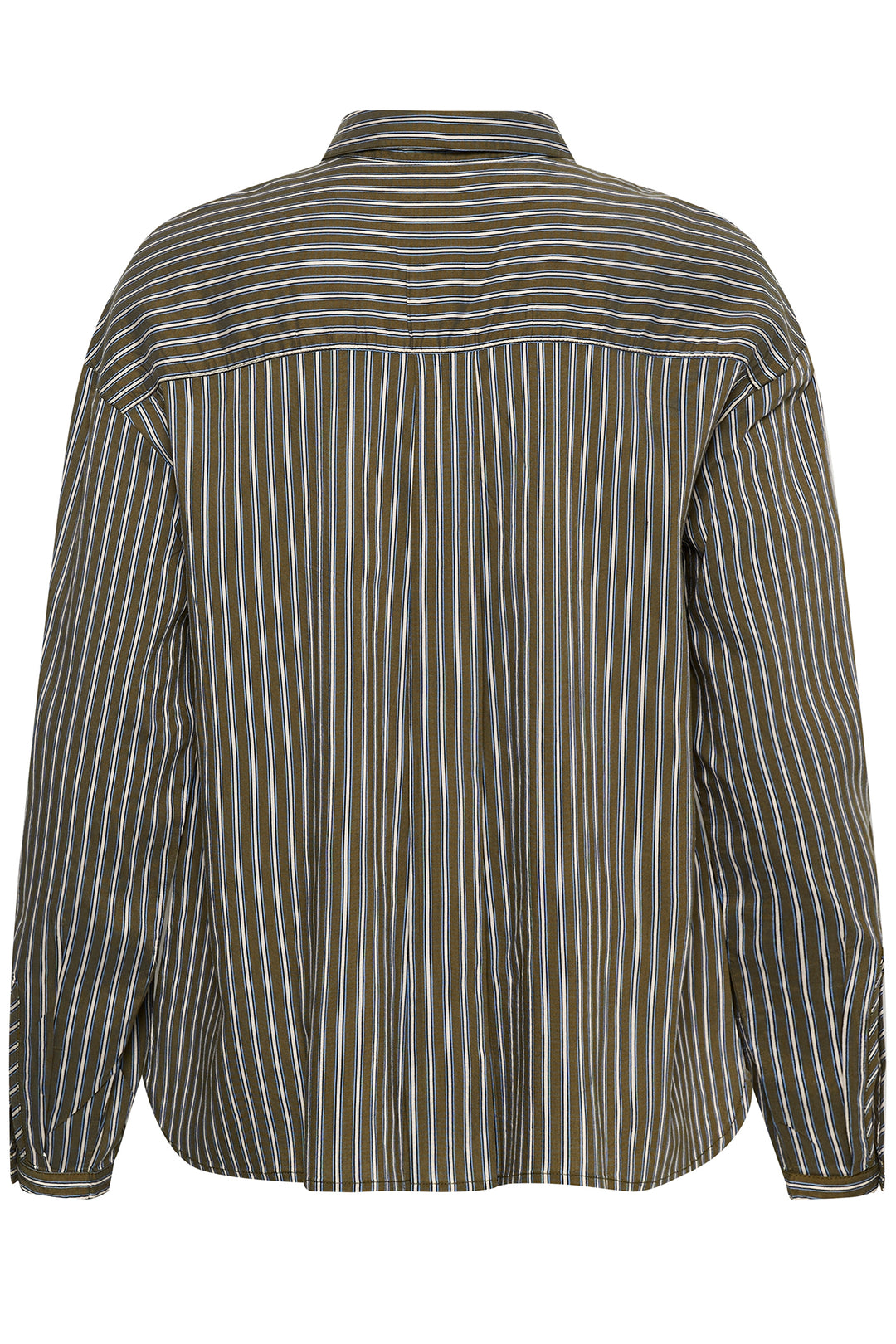 Cream Clothing CRMicca Olive Green Relaxed Stripe Shirt 10615595 1000174, back view flat