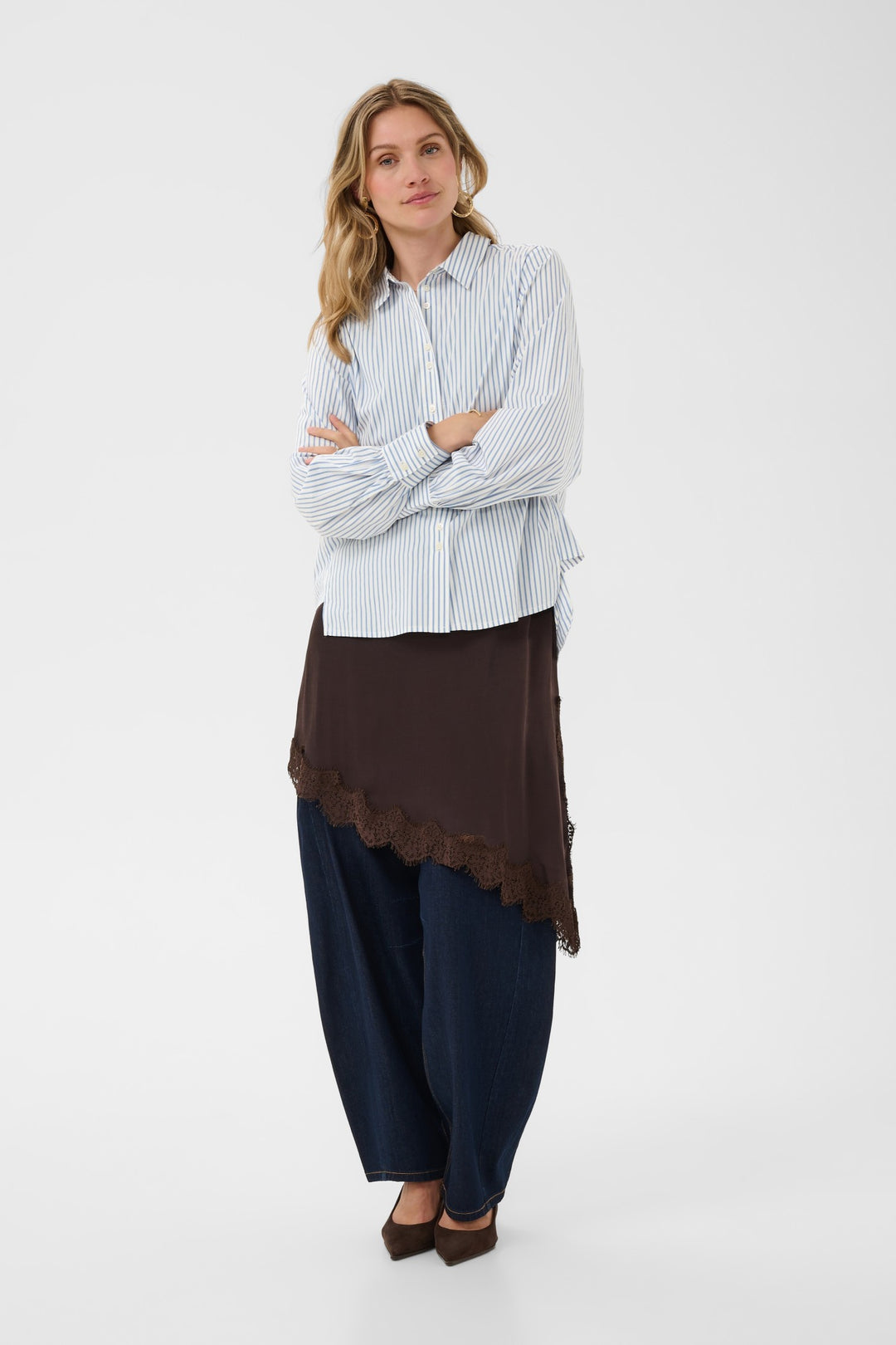 Cream CRMira Air Blue Stripe Shirt, front model full length