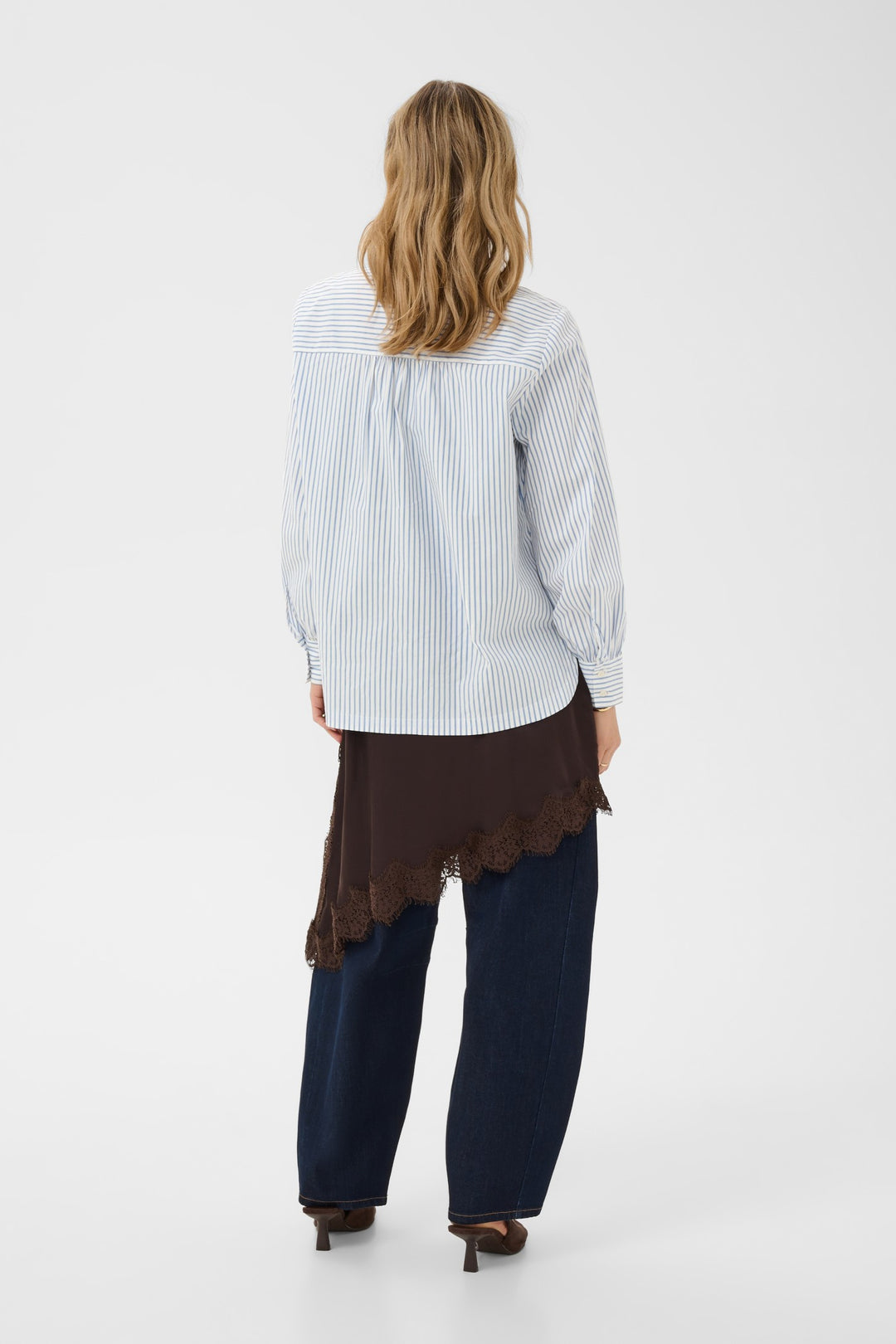 Cream CRMira Air Blue Stripe Shirt, back model full length