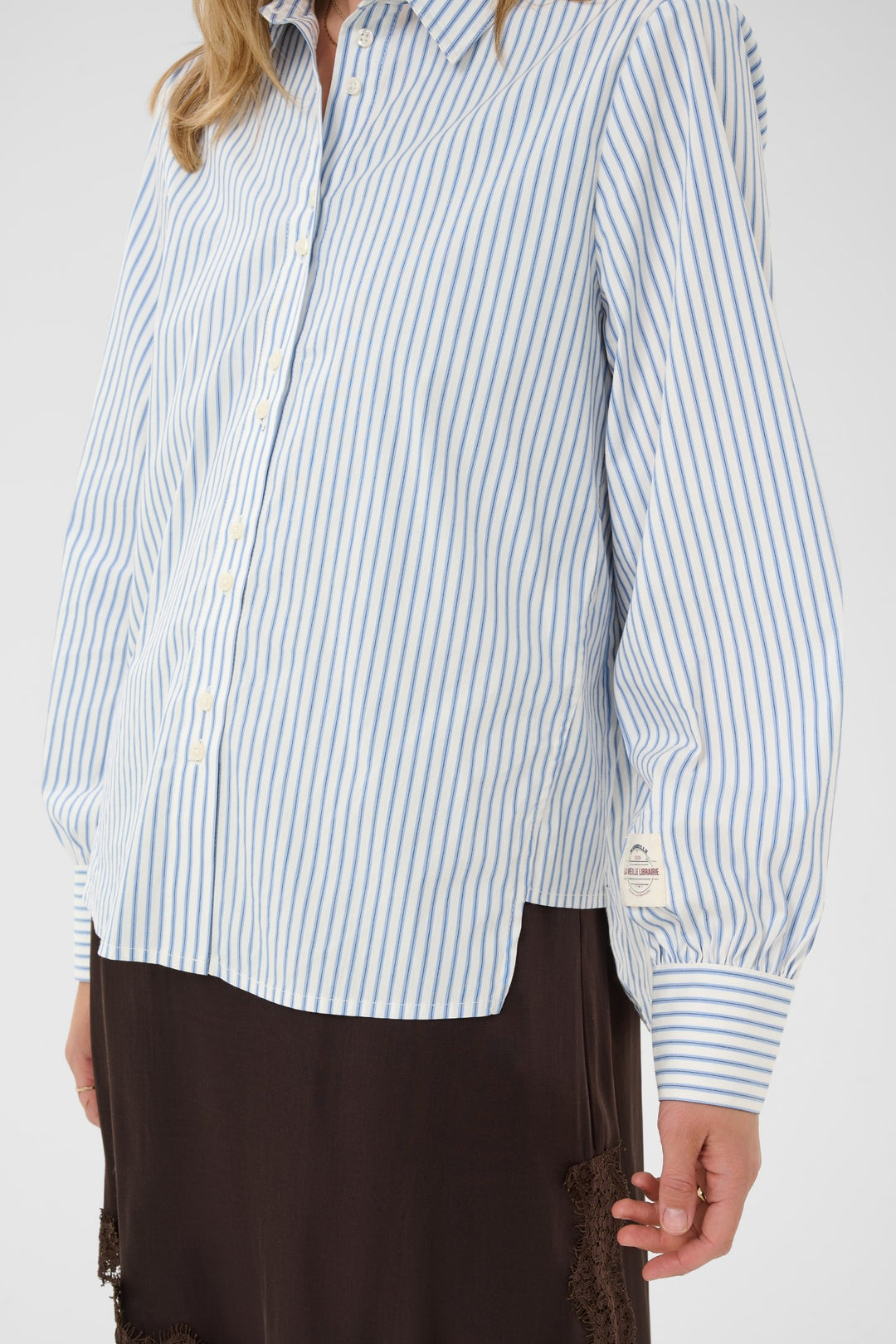 Cream CRMira Air Blue Stripe Shirt, front model cropped