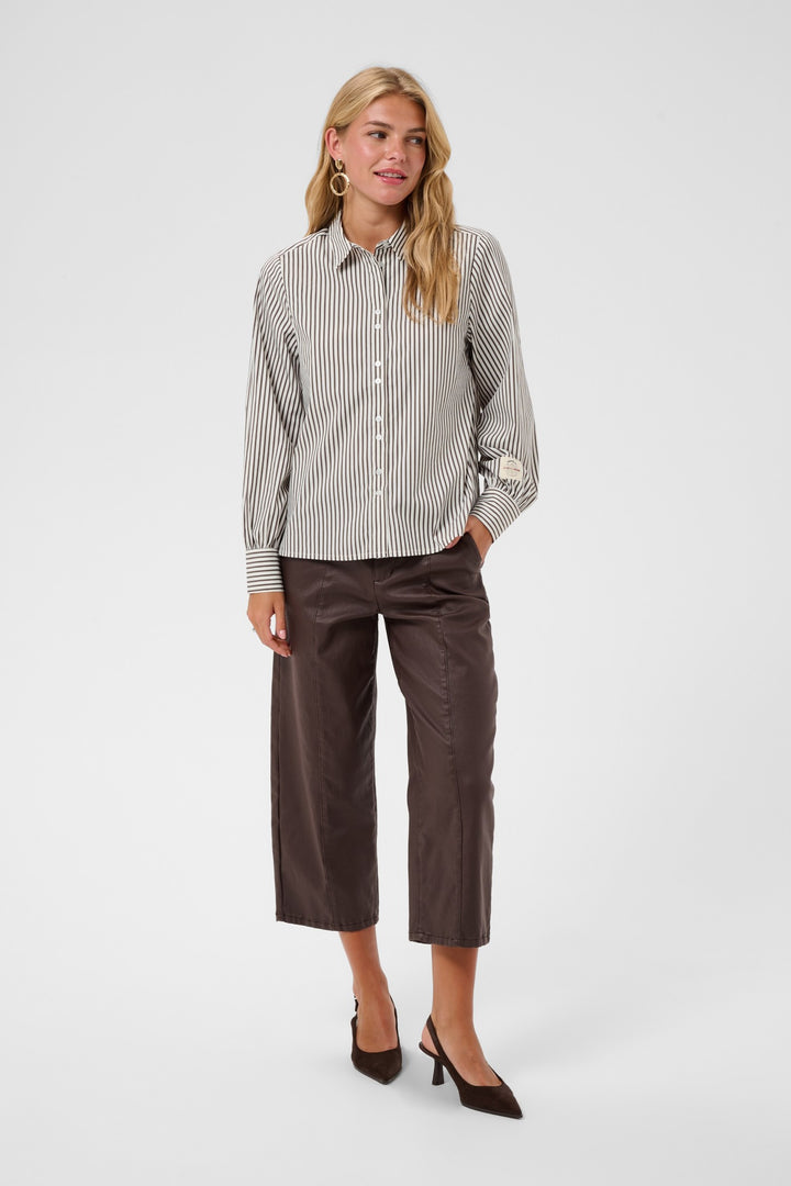 Cream CRMira Java Brown Stripe Shirt, front model full length