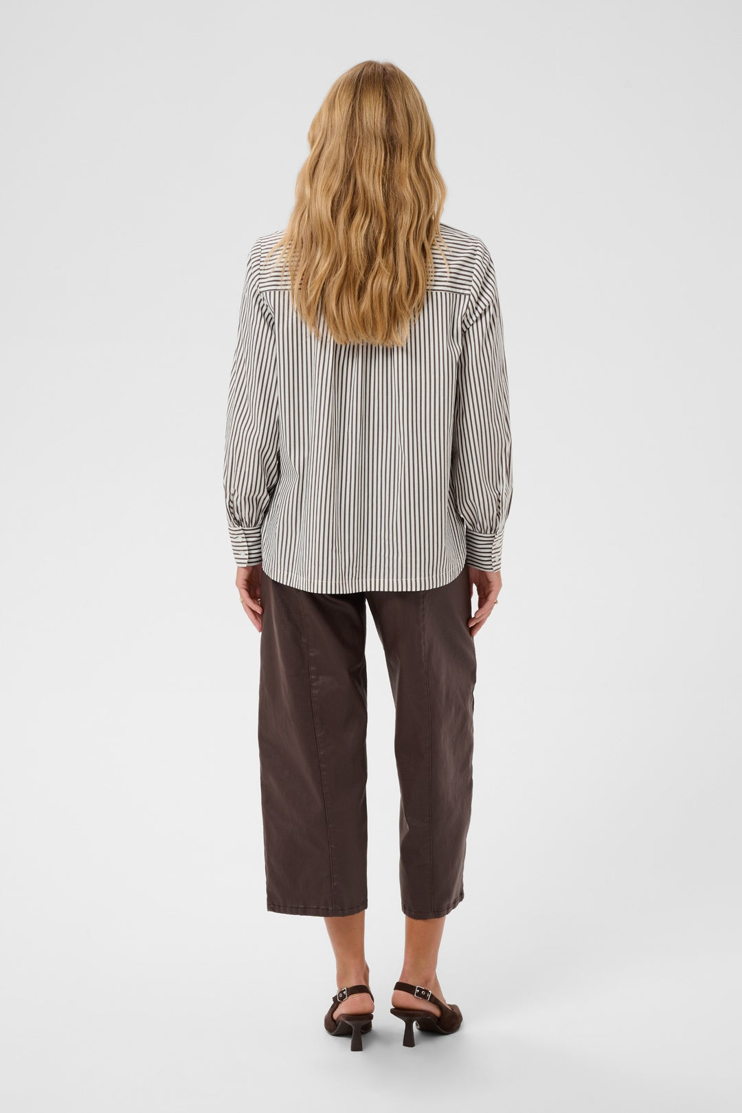 Cream CRMira Java Brown Stripe Shirt, back model full length