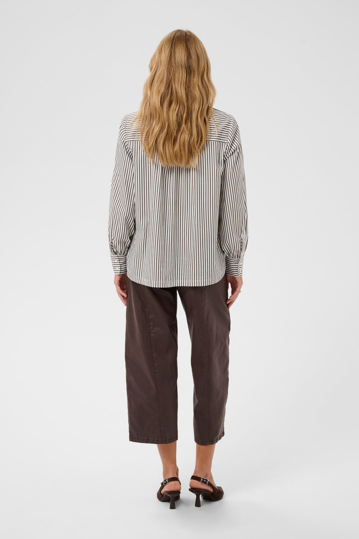 Cream CRMira Java Brown Stripe Shirt, back model full length