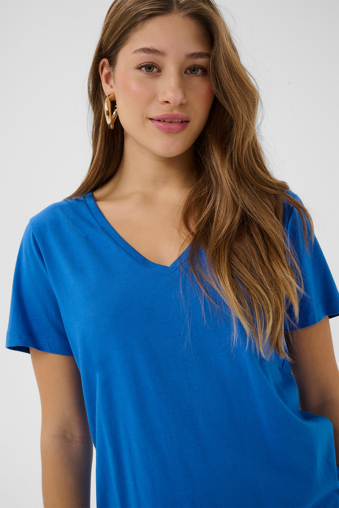 Cream Clothing CRNaia Palace Blue Deep V-Neck T-Shirt 10612450 184043