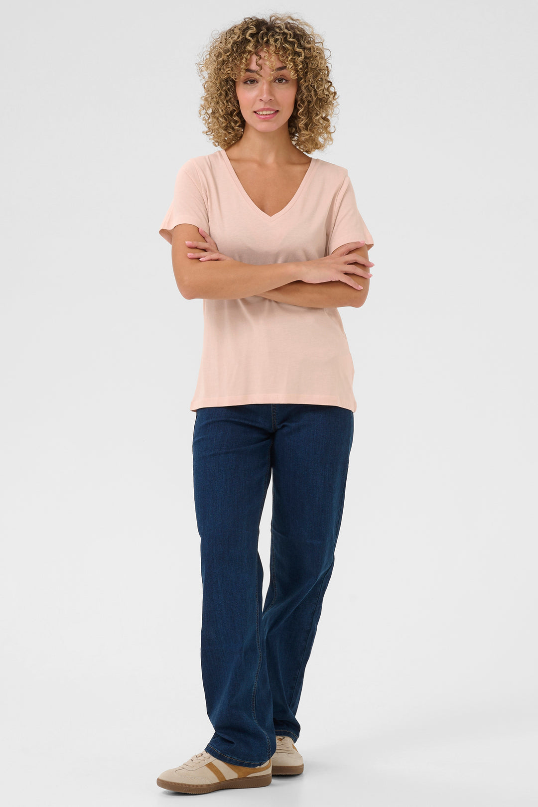 Cream Clothing CRNaia Sepia Rose Pink V-Neck T-Shirt 10612450 141803 - Experience Boutique