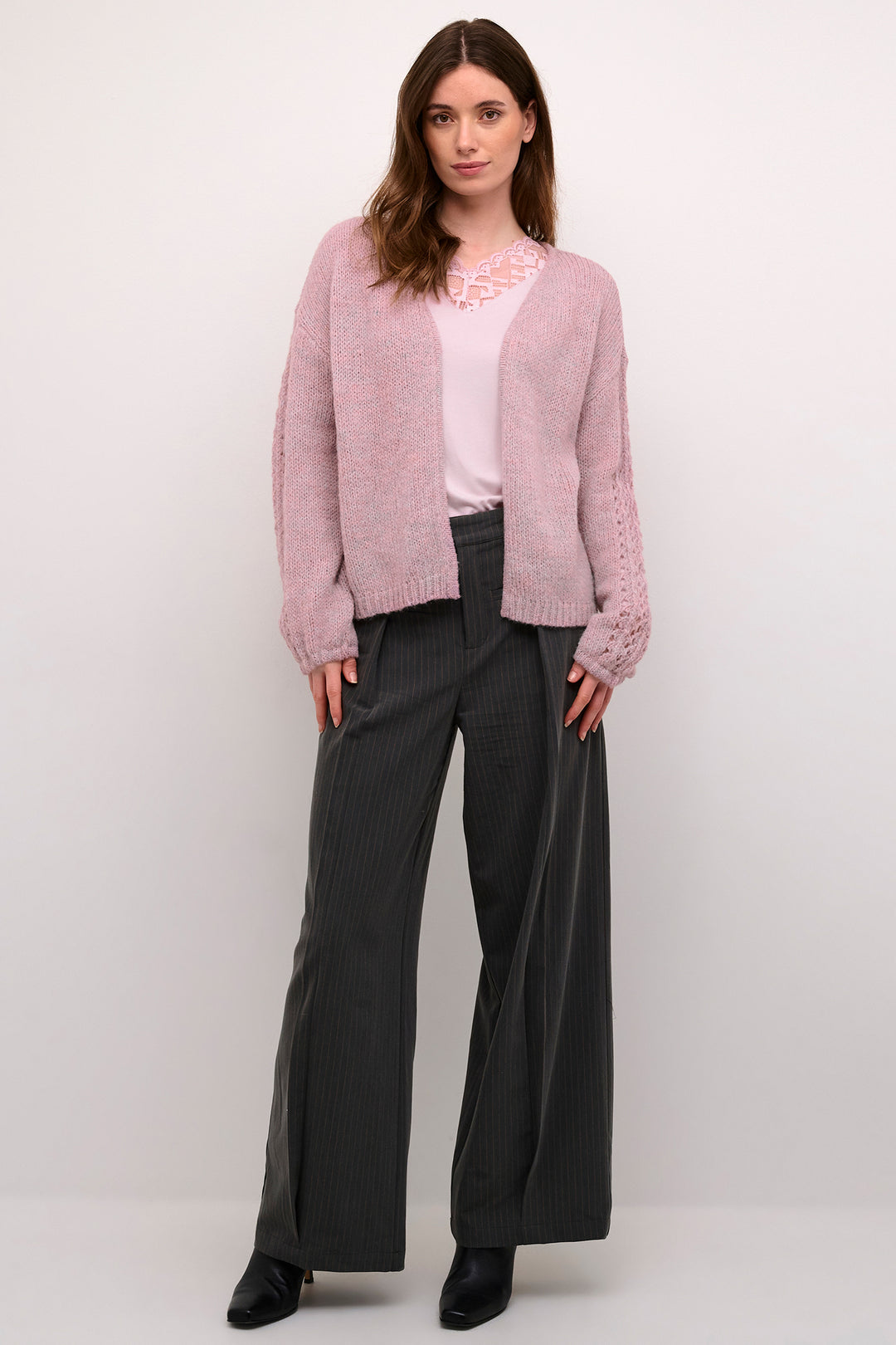 Cream Clothing CRNiso Dawn Pink Knit Open Front Cardigan 10612874 152205 - Experience Boutique