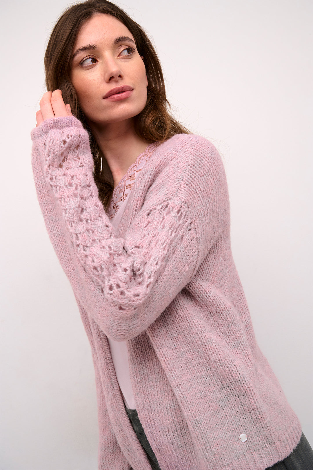 Cream Clothing CRNiso Dawn Pink Knit Open Front Cardigan 10612874 152205 - Experience Boutique