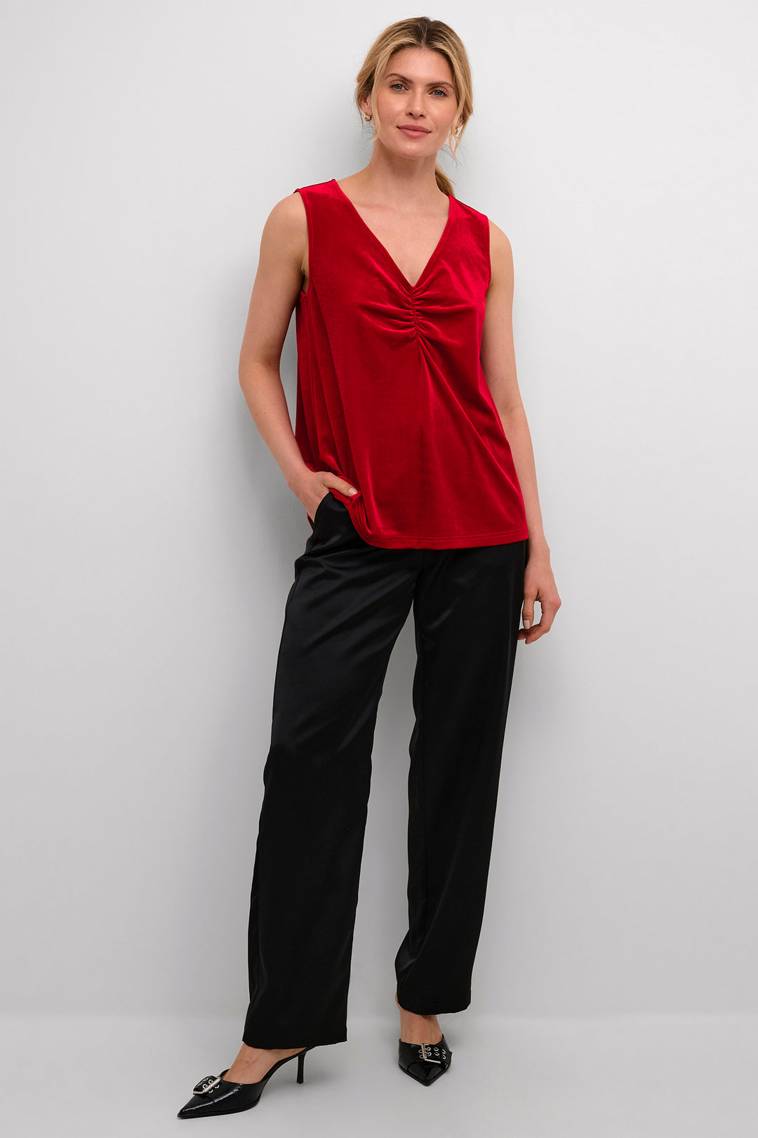 Cream Clothing CRPativa Jester Red Velvet Top 10613008 191862