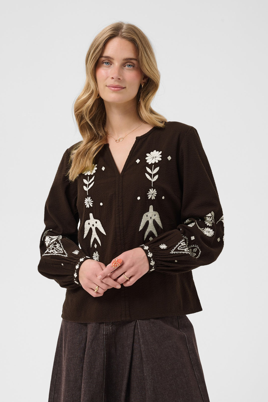 Cream CRPatulie Java Brown Blouse, front model cropped