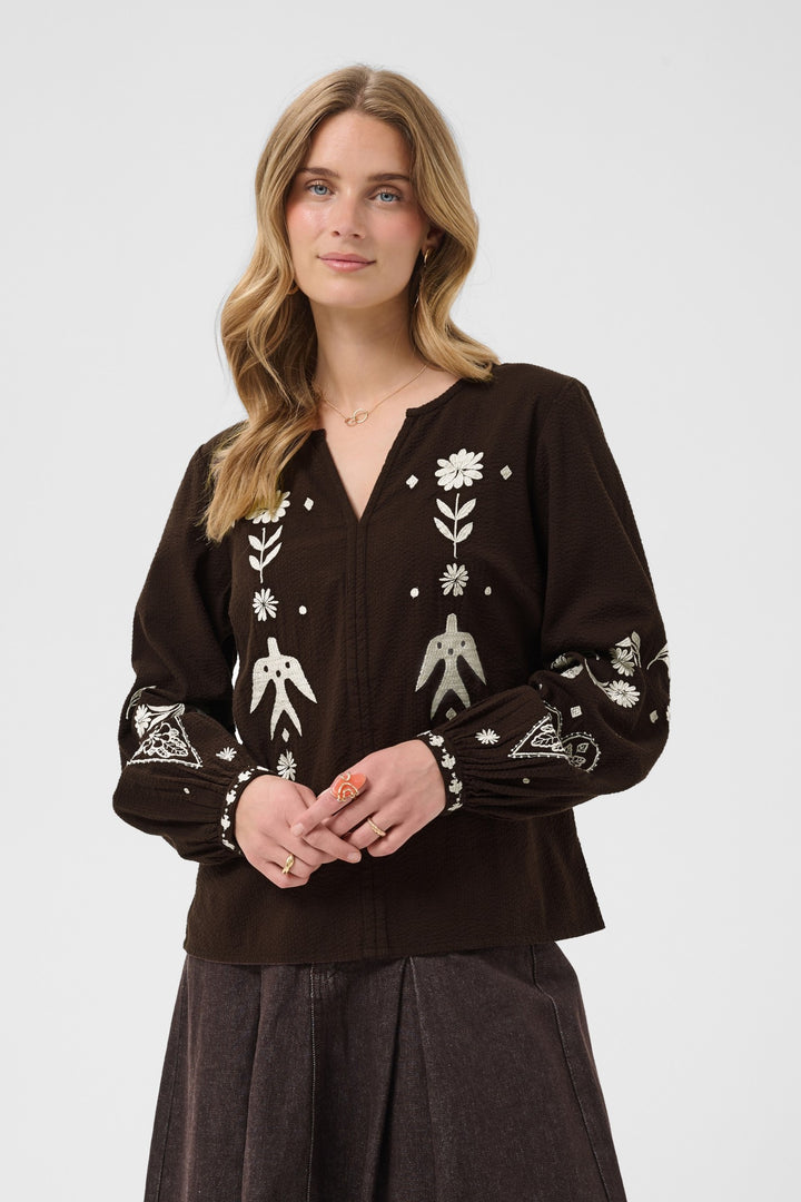 Cream CRPatulie Java Brown Blouse, front model cropped