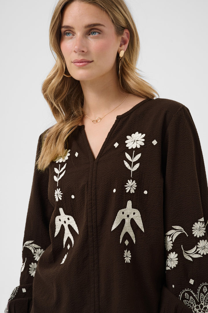 Cream CRPatulie Java Brown Blouse, front model cropped